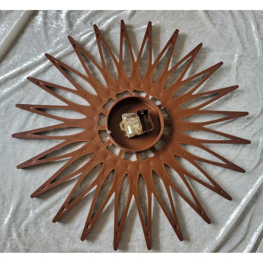 Vtg 1963 Syroco Sunburst Wall Clock Mid Century Modern Brown Starburst Atomic